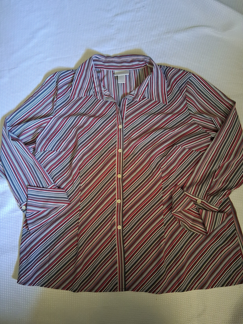Worthington Women's Diagonal Stripe Button-Down Shirt in Red and White